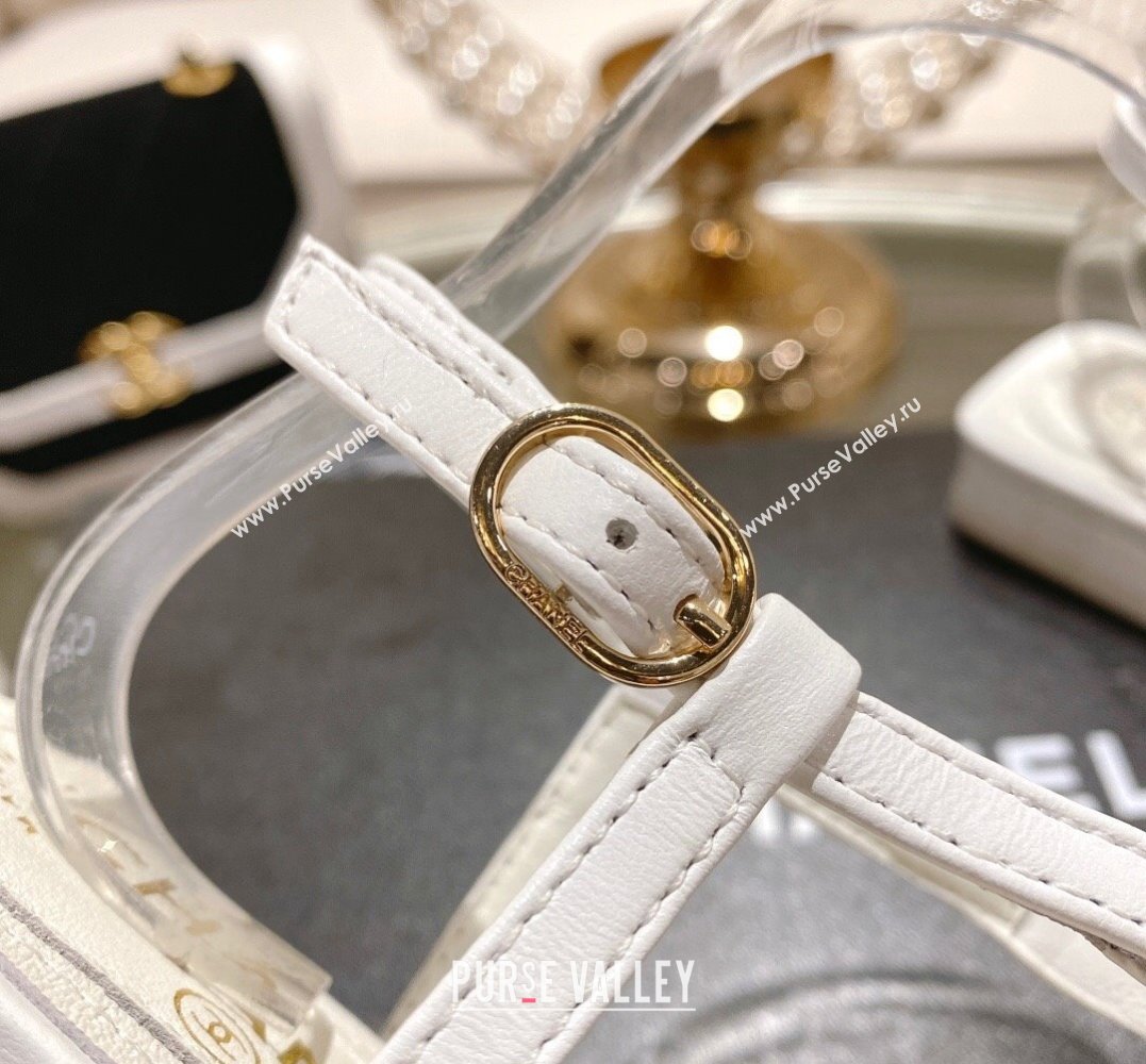 Chanel Heel 3cm Lambskin Crystal and Pearl Thong Sandals White 2024 (modeng-24011846)