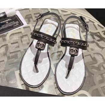 Chanel Lambskin CC Logo Chain Thong Sandals Black 2024 (modeng-24011837)