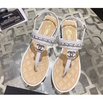 Chanel Lambskin CC Logo Chain Thong Sandals White 2024 (modeng-24011838)