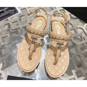 Chanel Lambskin CC Logo Chain Thong Sandals Beige 2024 (modeng-24011839)