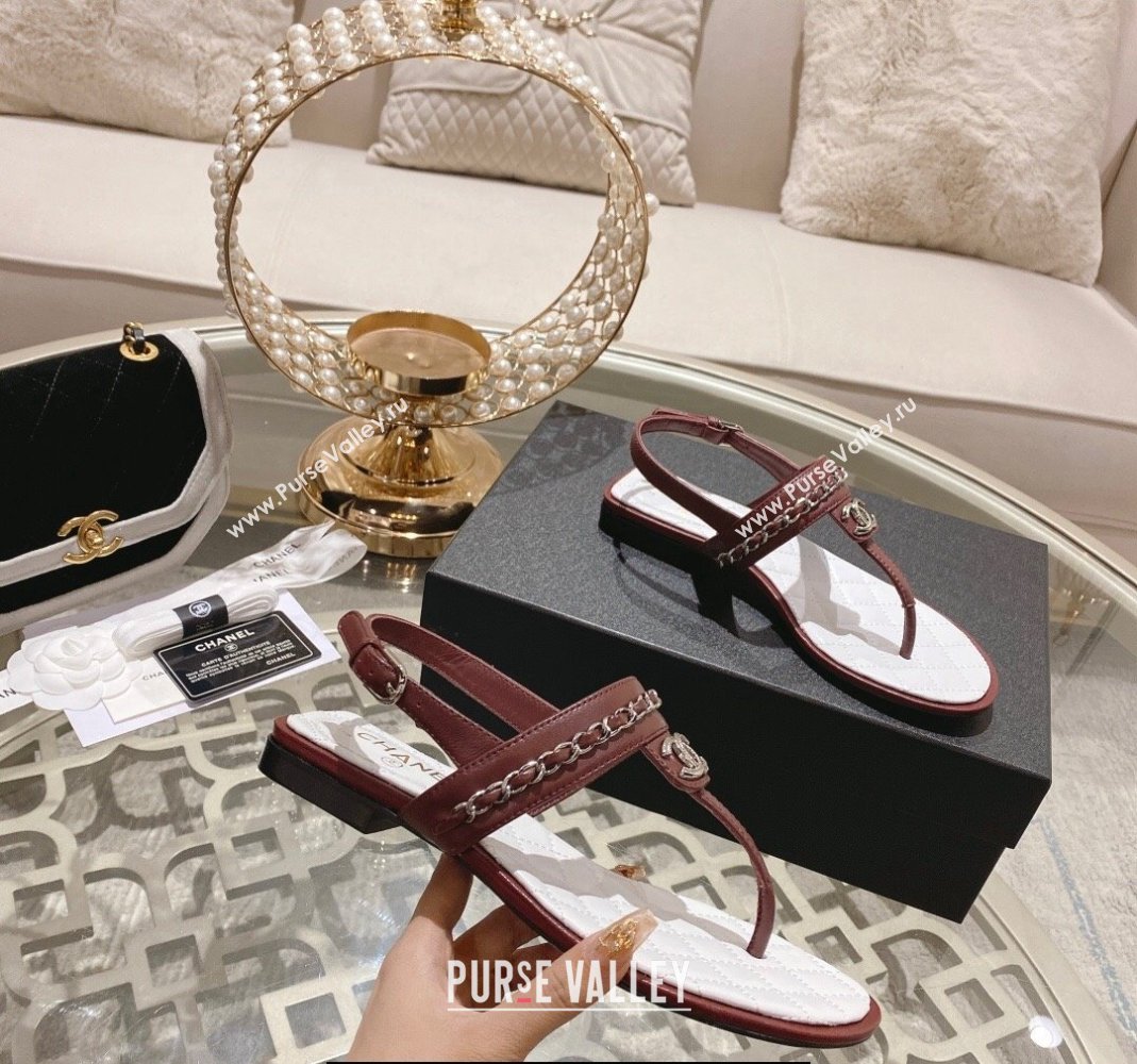 Chanel Lambskin CC Logo Chain Thong Sandals Brown 2024 (modeng-24011840)