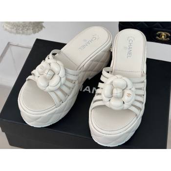 Chanel Lambskin tubular Platform Mules with Camellia White 2024 (modeng-24011826)