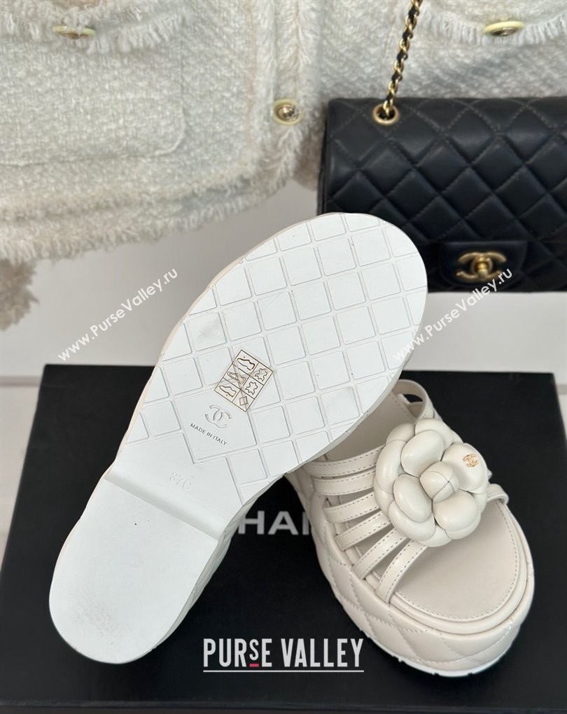 Chanel Lambskin tubular Platform Mules with Camellia White 2024 (modeng-24011826)