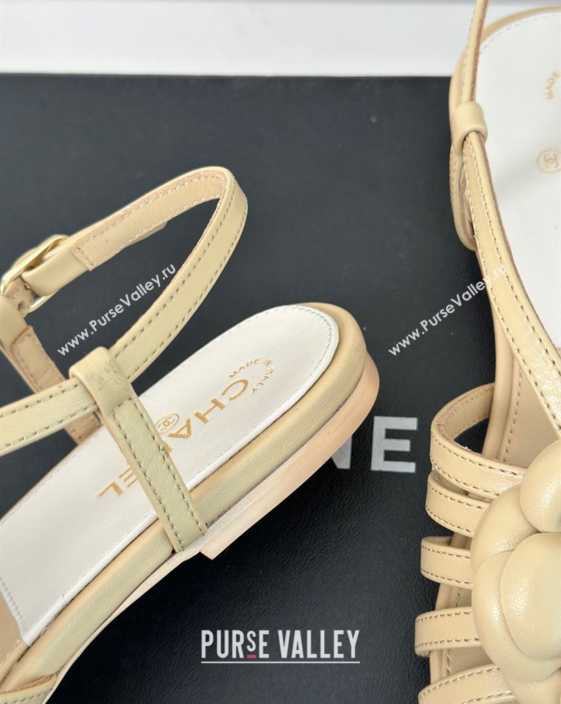 Chanel Lambskin tubular Sandals with Camellia Beige 2024 (modeng-24011824)