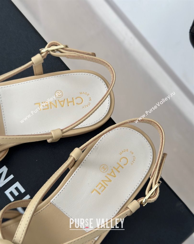 Chanel Lambskin tubular Sandals with Camellia Beige 2024 (modeng-24011824)