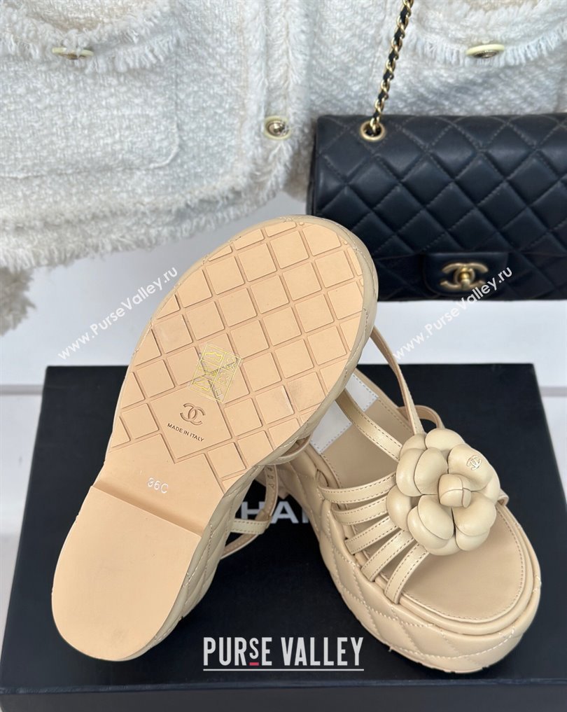 Chanel Lambskin tubular Platform Sandals with Camellia Beige 2024 (modeng-24011821)