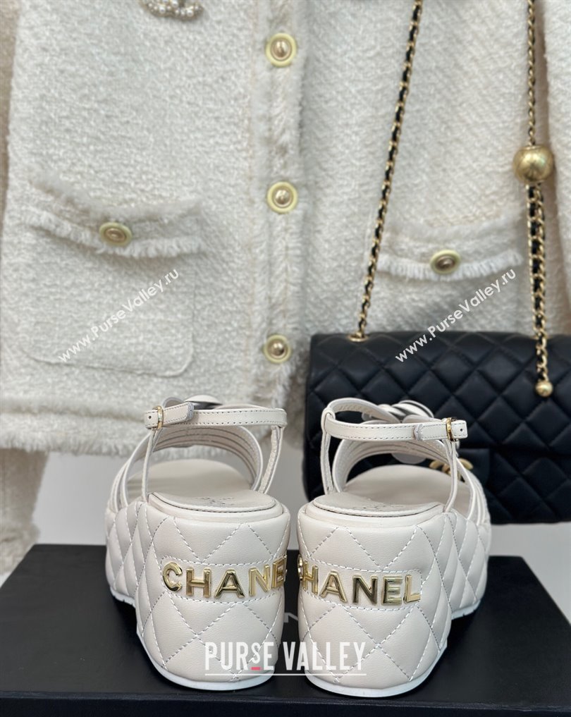 Chanel Lambskin tubular Platform Sandals with Camellia White 2024 (modeng-24011820)