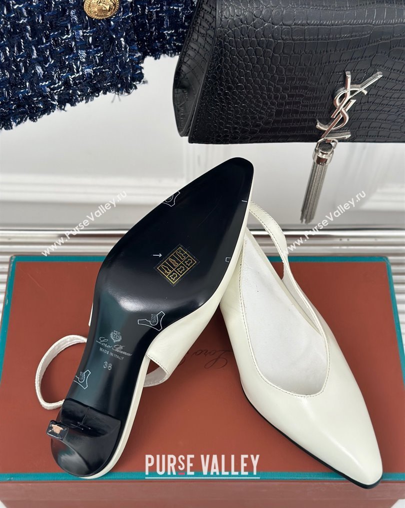 Loro Piana Heel 6.5cm Rebecca Slingbacks in Calfskin White 2024 (kaola-24011802)