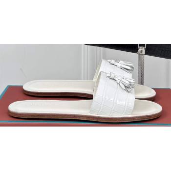 Loro Piana Tassels Charms Sandals in Alligator Leather White 2024 (kaola-24011805)