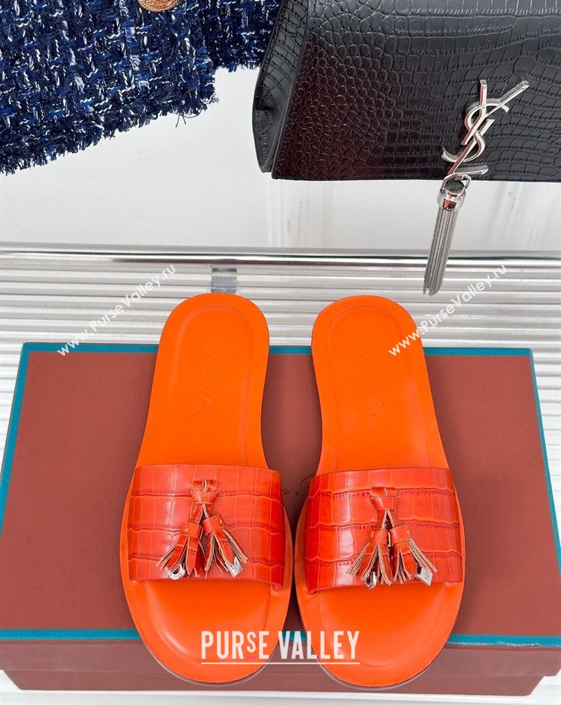 Loro Piana Tassels Charms Sandals in Alligator Leather Orange 2024 (kaola-24011806)