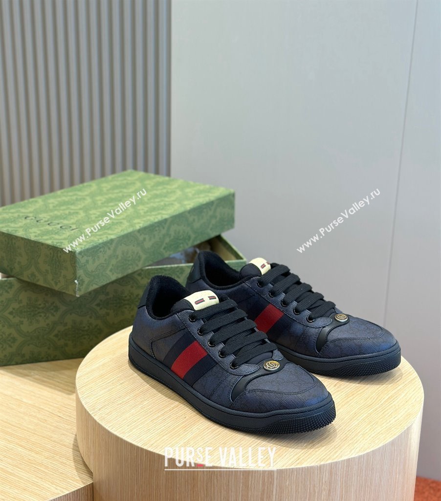 Gucci Mens Screener sneakers in GG Supreme canvas with Web 02 (shouhe-24011912)