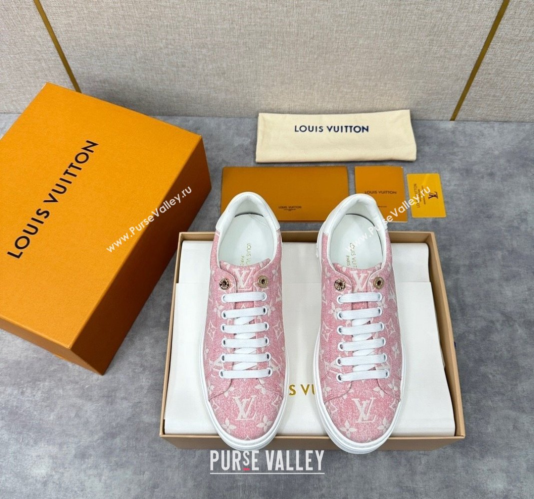 Louis Vuitton Monogram denim Time Out Women/Men Sneakers Pink (shouhe-24011957)