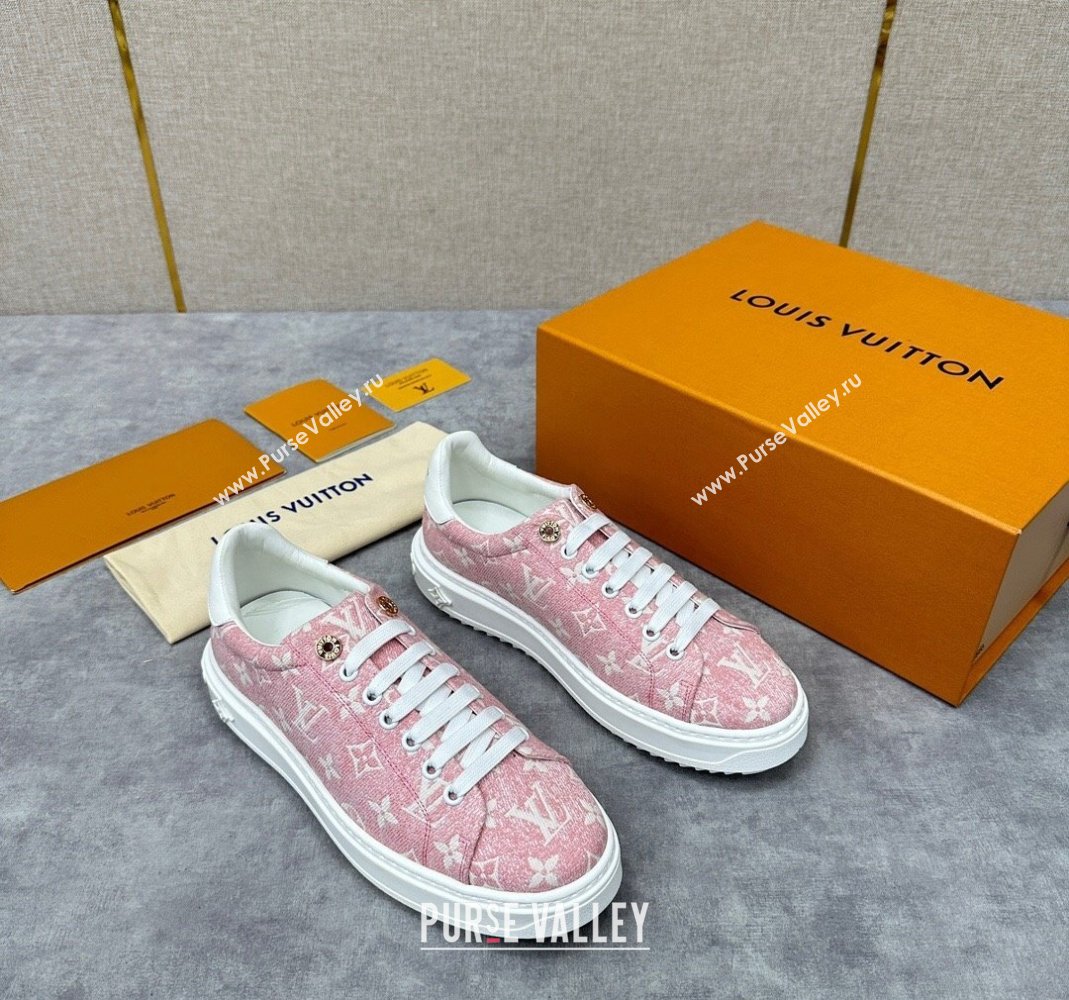 Louis Vuitton Monogram denim Time Out Women/Men Sneakers Pink (shouhe-24011957)