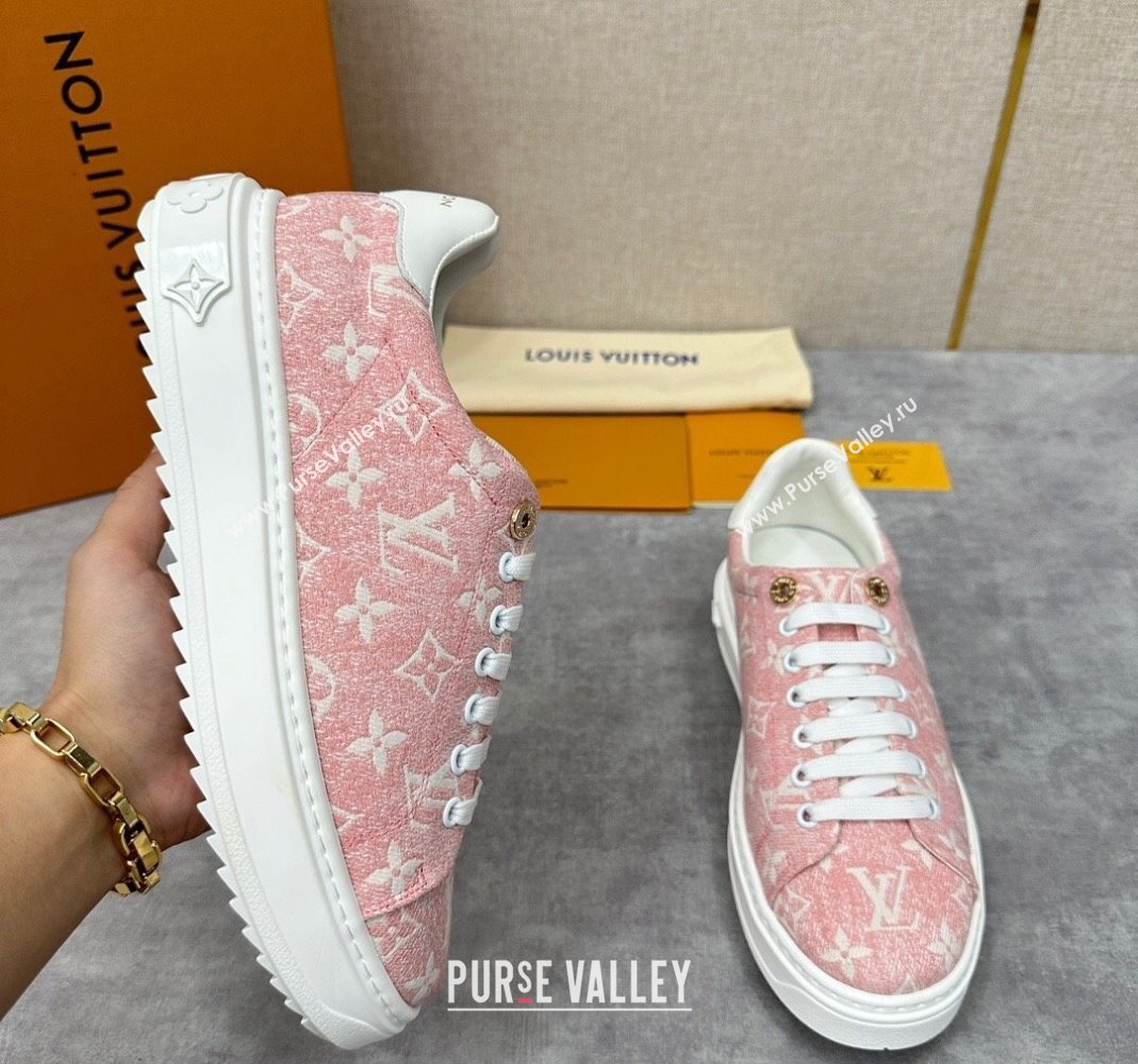 Louis Vuitton Monogram denim Time Out Women/Men Sneakers Pink (shouhe-24011957)