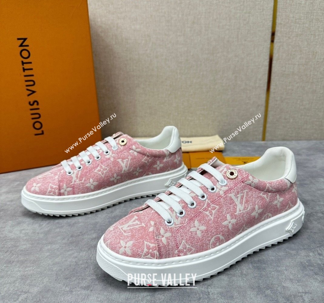 Louis Vuitton Monogram denim Time Out Women/Men Sneakers Pink (shouhe-24011957)