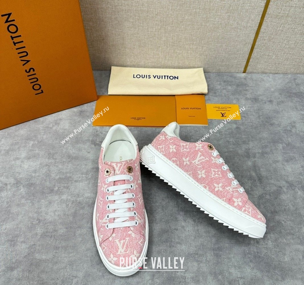 Louis Vuitton Monogram denim Time Out Women/Men Sneakers Pink (shouhe-24011957)