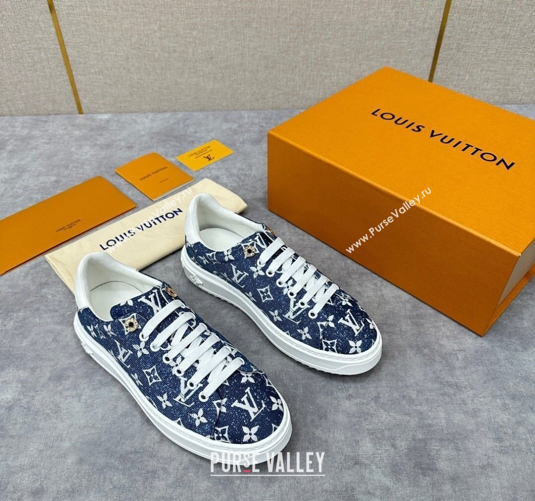 Louis Vuitton Monogram denim Time Out Women/Men Sneakers Dark Blue (shouhe-24011955)