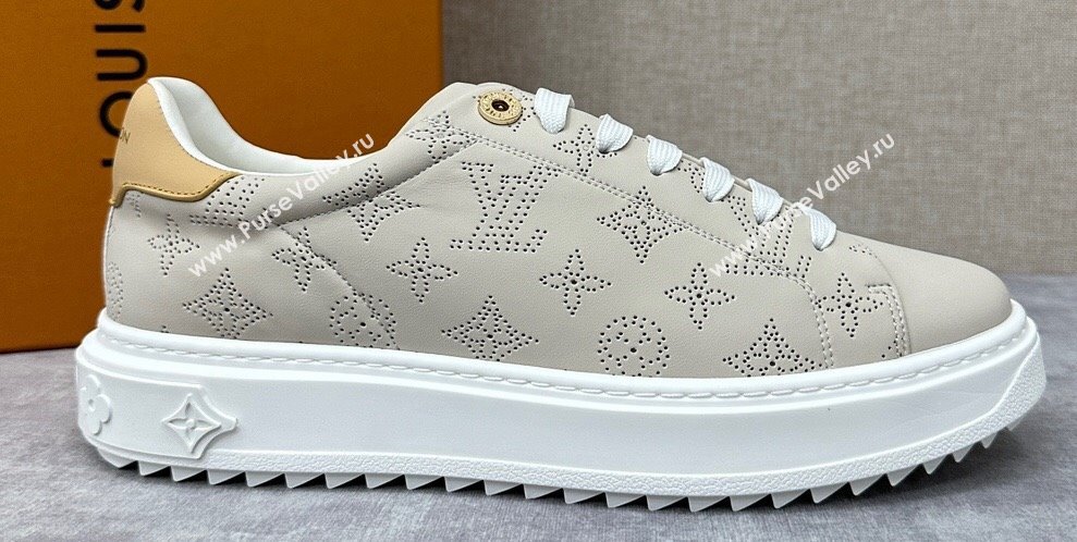 Louis Vuitton Perforated calf leather Time Out Women/Men Sneakers Gray (shouhe-24011952)