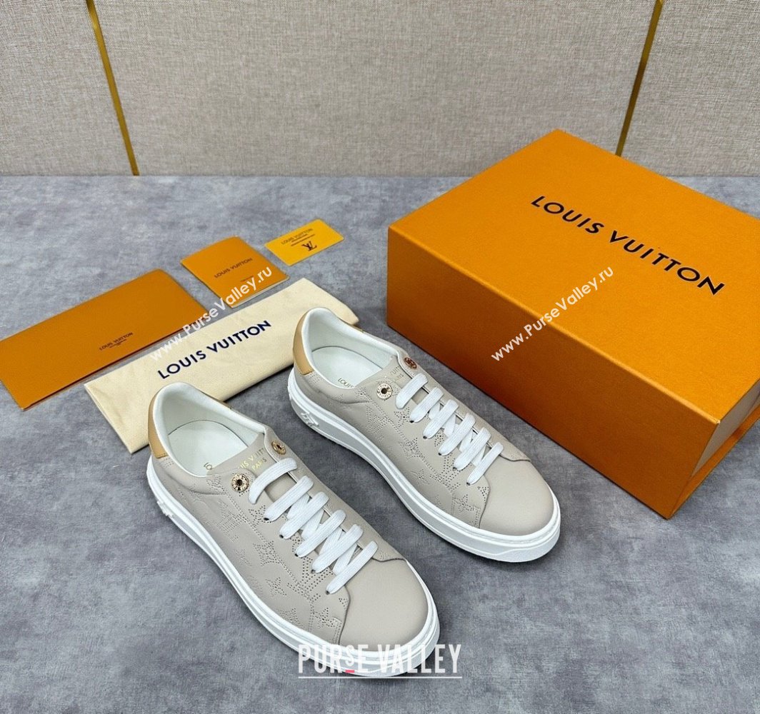 Louis Vuitton Perforated calf leather Time Out Women/Men Sneakers Gray (shouhe-24011952)