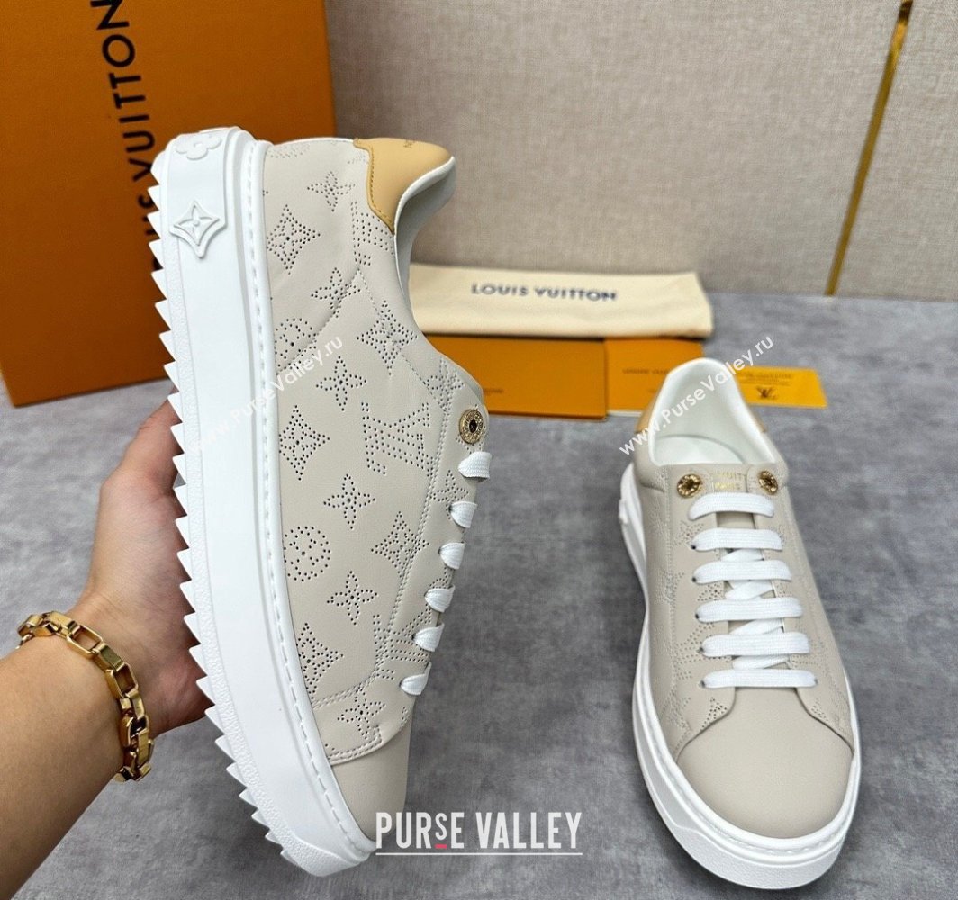 Louis Vuitton Perforated calf leather Time Out Women/Men Sneakers Gray (shouhe-24011952)