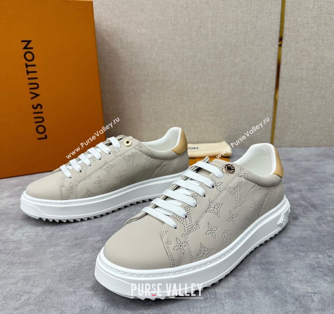 Louis Vuitton Perforated calf leather Time Out Women/Men Sneakers Gray (shouhe-24011952)