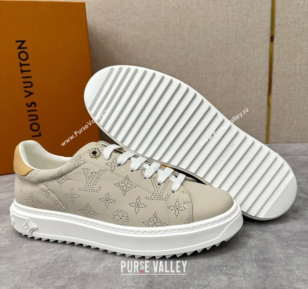 Louis Vuitton Perforated calf leather Time Out Women/Men Sneakers Gray (shouhe-24011952)