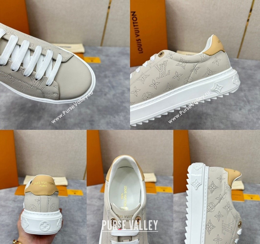 Louis Vuitton Perforated calf leather Time Out Women/Men Sneakers Gray (shouhe-24011952)