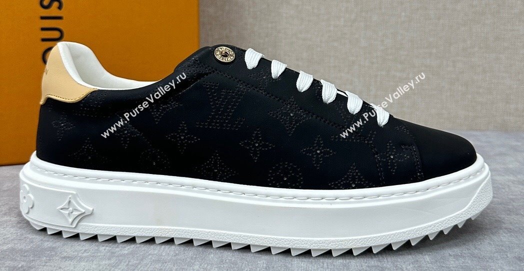 Louis Vuitton Perforated calf leather Time Out Women/Men Sneakers Black (shouhe-24011951)