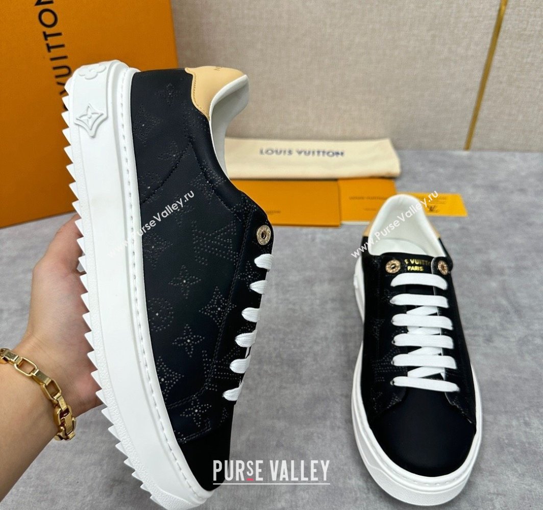 Louis Vuitton Perforated calf leather Time Out Women/Men Sneakers Black (shouhe-24011951)