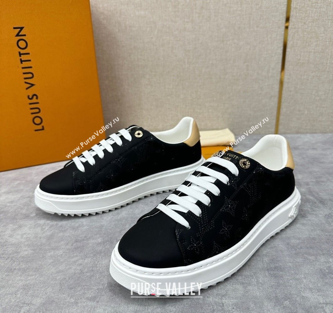 Louis Vuitton Perforated calf leather Time Out Women/Men Sneakers Black (shouhe-24011951)