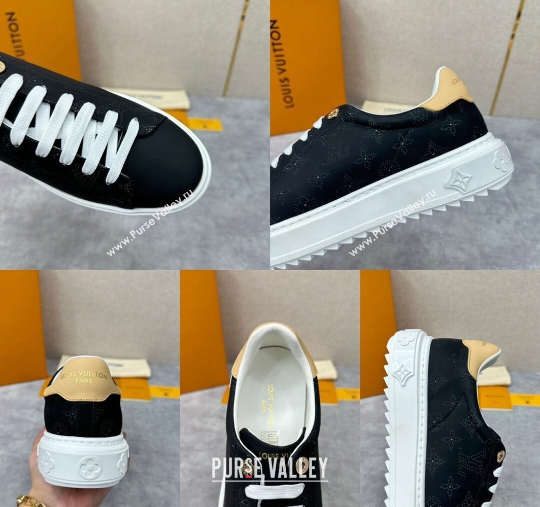 Louis Vuitton Perforated calf leather Time Out Women/Men Sneakers Black (shouhe-24011951)