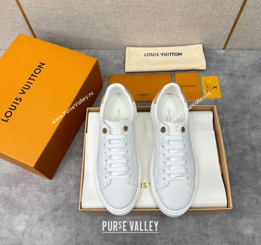 Louis Vuitton Perforated calf leather Time Out Women/Men Sneakers White (shouhe-24011953)