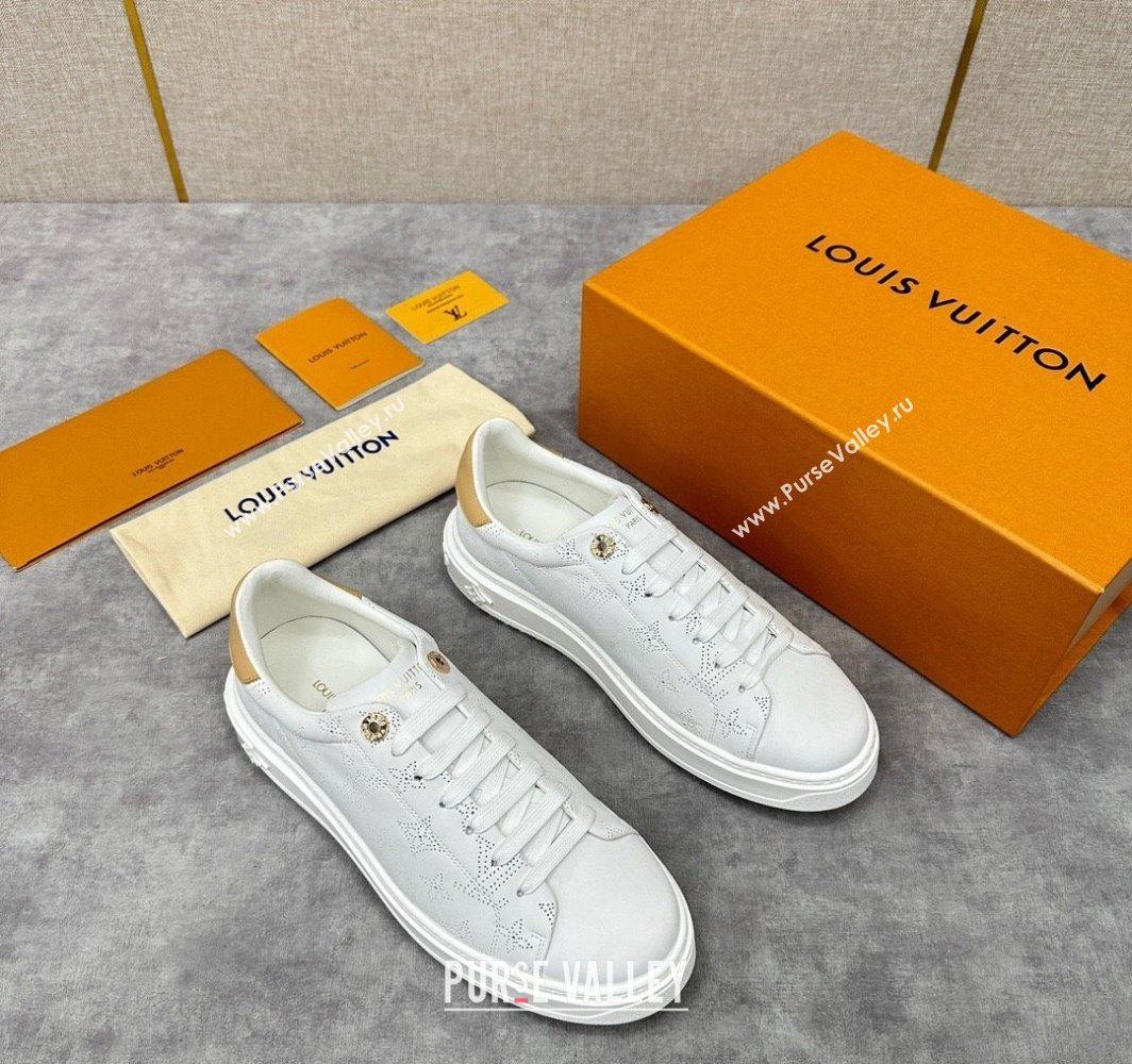 Louis Vuitton Perforated calf leather Time Out Women/Men Sneakers White (shouhe-24011953)