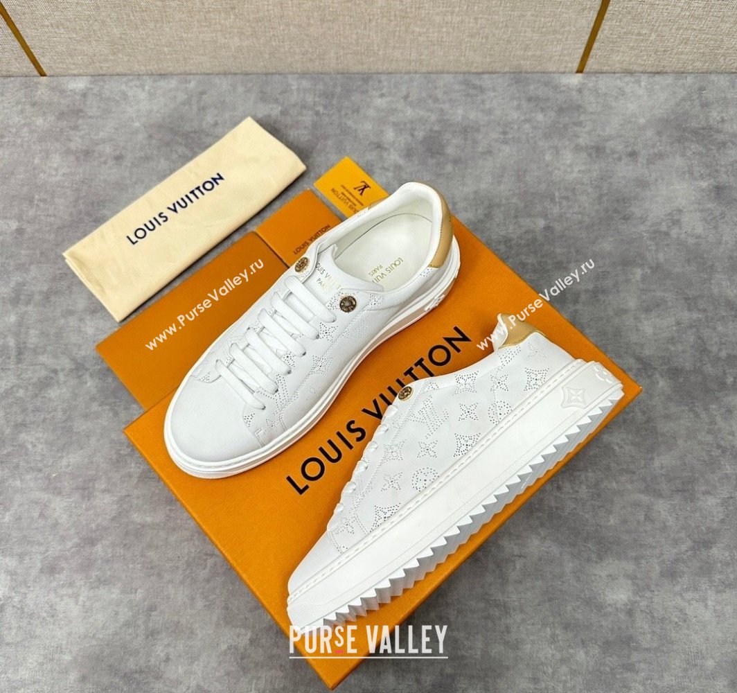 Louis Vuitton Perforated calf leather Time Out Women/Men Sneakers White (shouhe-24011953)