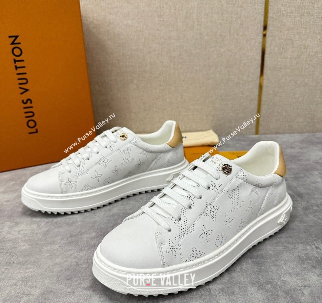 Louis Vuitton Perforated calf leather Time Out Women/Men Sneakers White (shouhe-24011953)