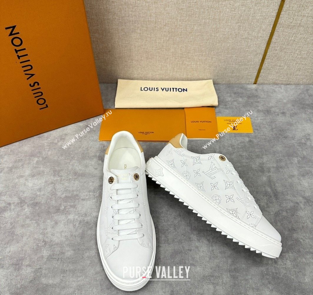 Louis Vuitton Perforated calf leather Time Out Women/Men Sneakers White (shouhe-24011953)