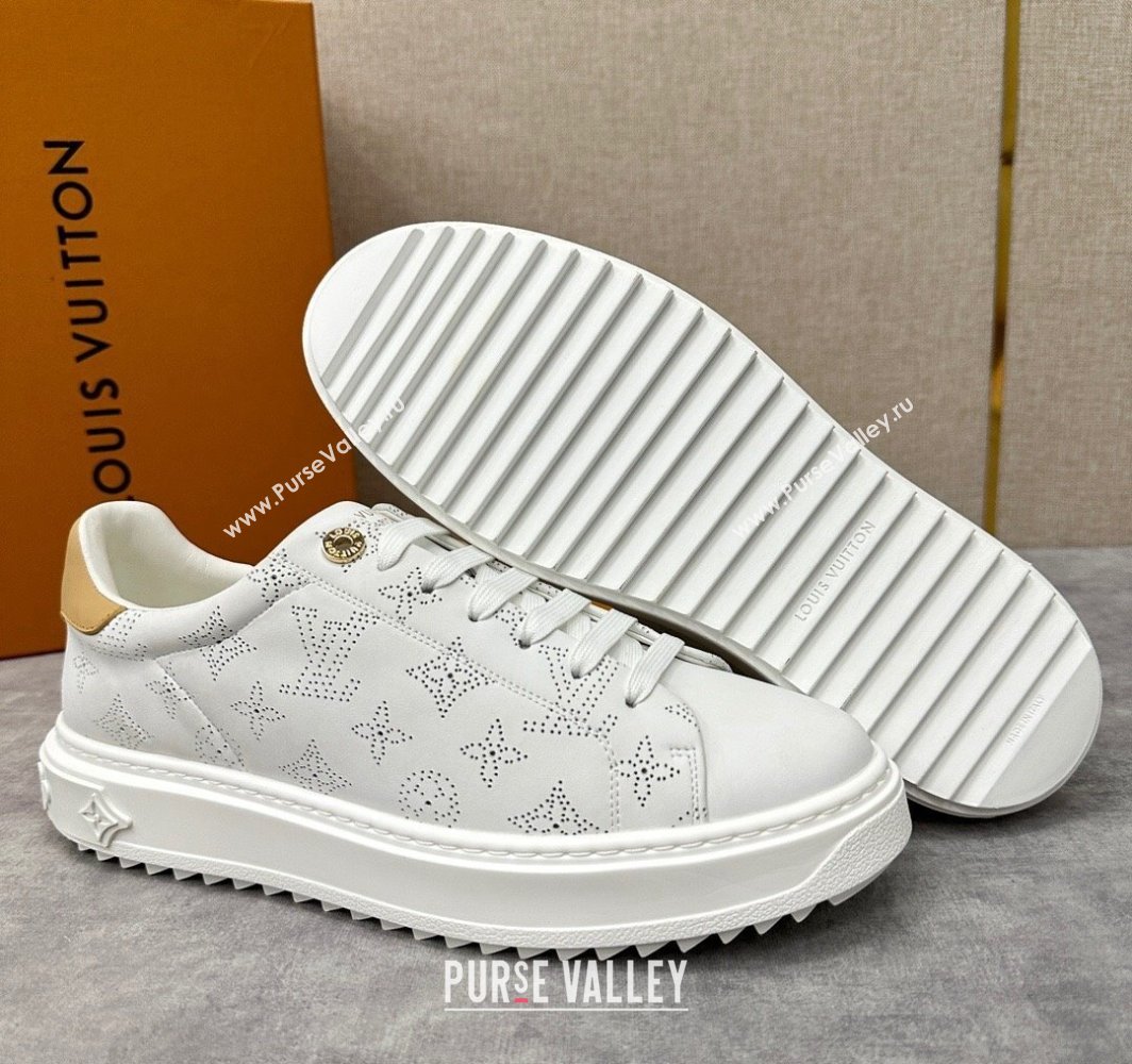 Louis Vuitton Perforated calf leather Time Out Women/Men Sneakers White (shouhe-24011953)