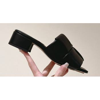 Bottega Veneta Mid Heel Patch Women/Men Mules in Padded Intreccio leather Black 2024 (kaola-24012303)