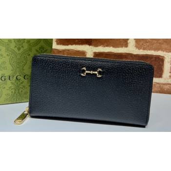 Gucci zip-around wallet with Horsebit 700484 in Black leather (dlh-24012918)