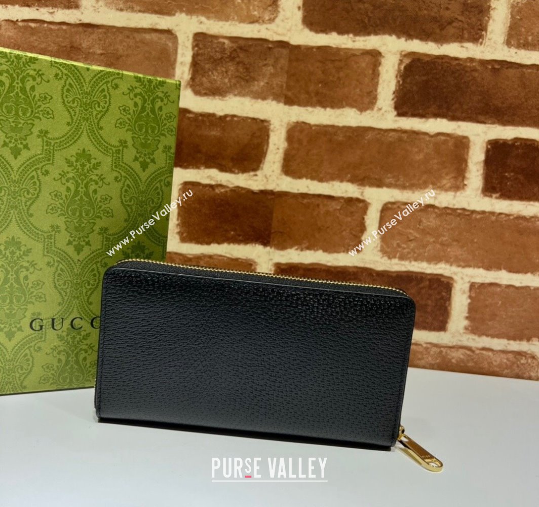 Gucci zip-around wallet with Horsebit 700484 in Black leather (dlh-24012918)