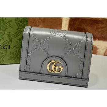 Gucci GG Matelassé card case Wallet 723786 in Gray leather (dlh-24012931)