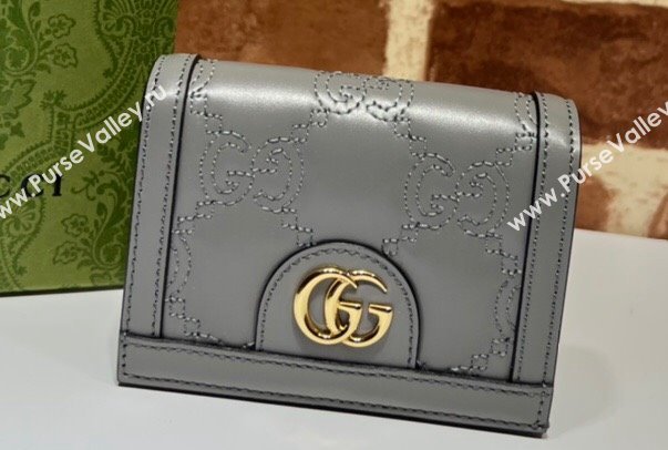 Gucci GG Matelassé card case Wallet 723786 in Gray leather (dlh-24012931)