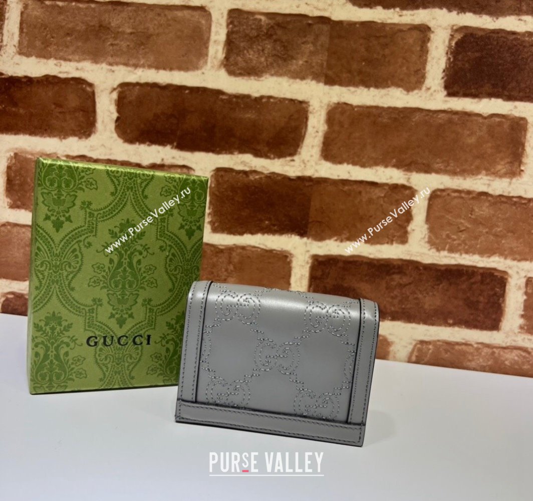 Gucci GG Matelassé card case Wallet 723786 in Gray leather (dlh-24012931)