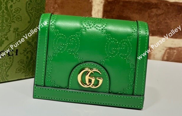 Gucci GG Matelassé card case Wallet 723786 in Green leather (dlh-24012933)