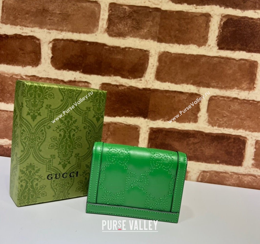 Gucci GG Matelassé card case Wallet 723786 in Green leather (dlh-24012933)