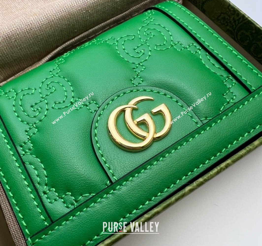 Gucci GG Matelassé card case Wallet 723786 in Green leather (dlh-24012933)