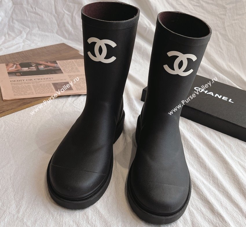 Cheap Sale Chanel CC Logo Rubber Rain Ankle Boots Black (guodong-24012305)