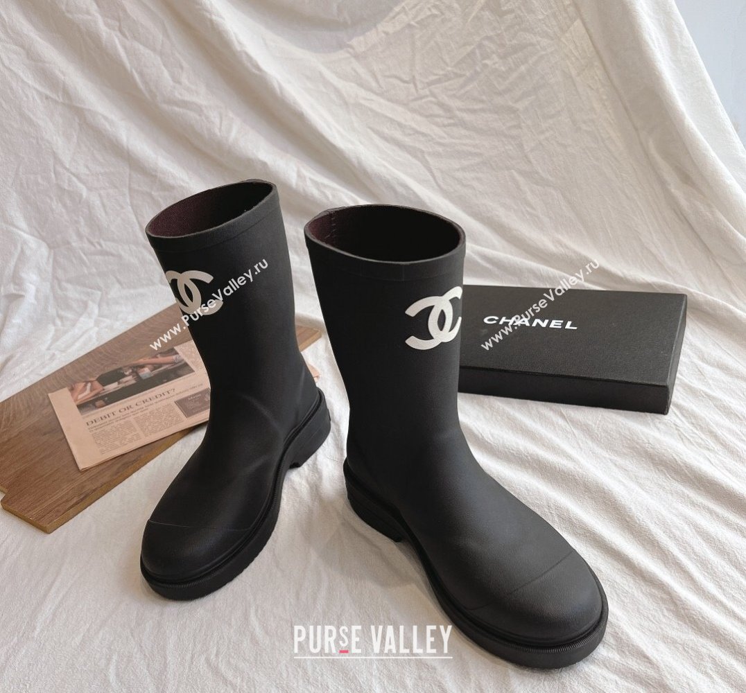 Cheap Sale Chanel CC Logo Rubber Rain Ankle Boots Black (guodong-24012305)