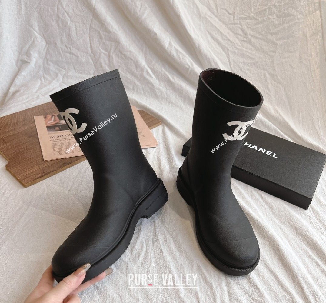 Cheap Sale Chanel CC Logo Rubber Rain Ankle Boots Black (guodong-24012305)