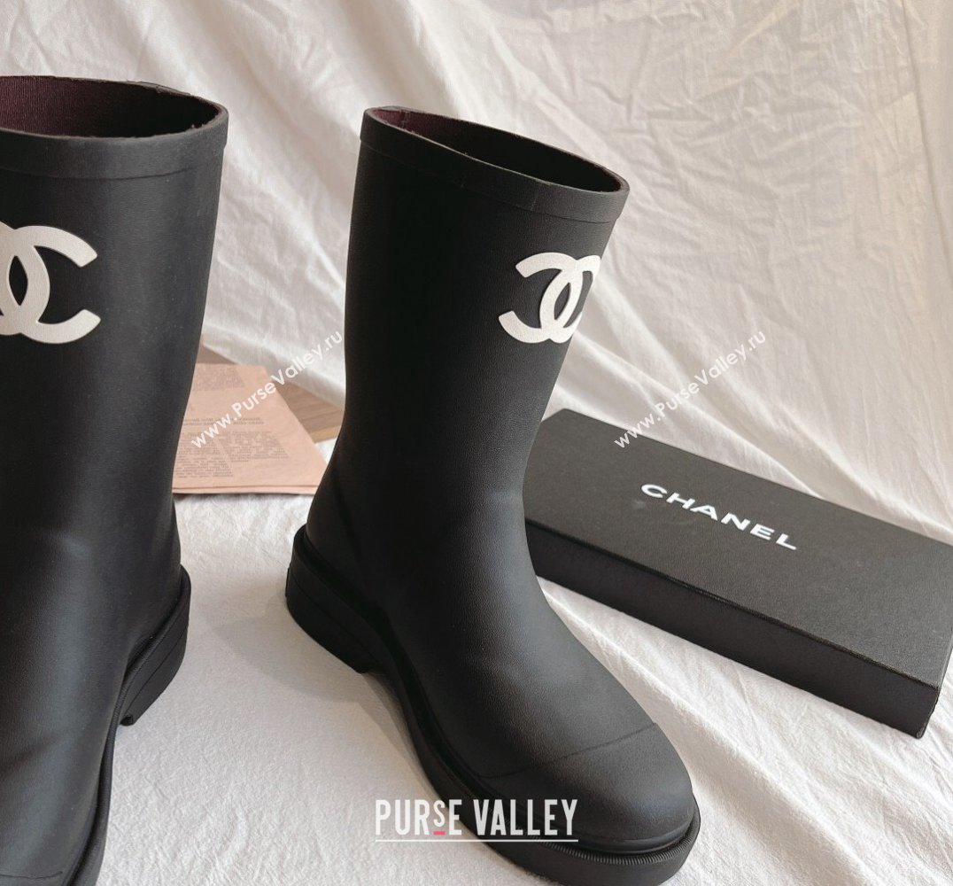 Cheap Sale Chanel CC Logo Rubber Rain Ankle Boots Black (guodong-24012305)